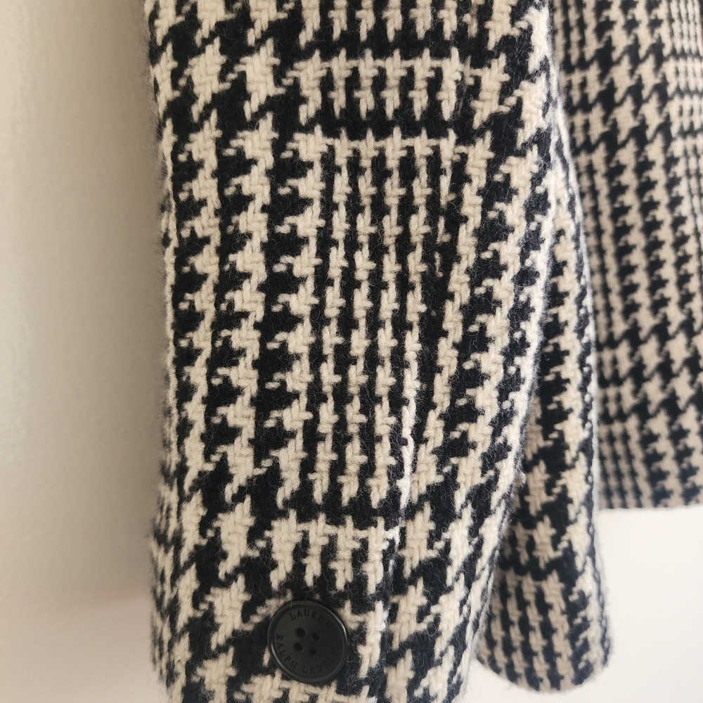 Lauren Ralph Lauren Houndstooth Wool Blend Cropped Pea Coat Black White - Picture 11 of 13